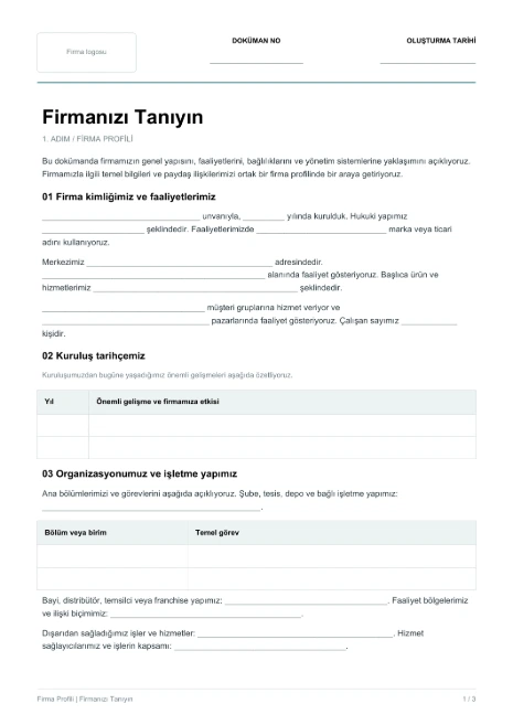 Firmanızı Tanıyın — Boş Firma Profili Şablonu