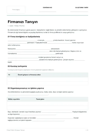 Firmanızı Tanıyın boş firma profili şablonu ön izlemesi